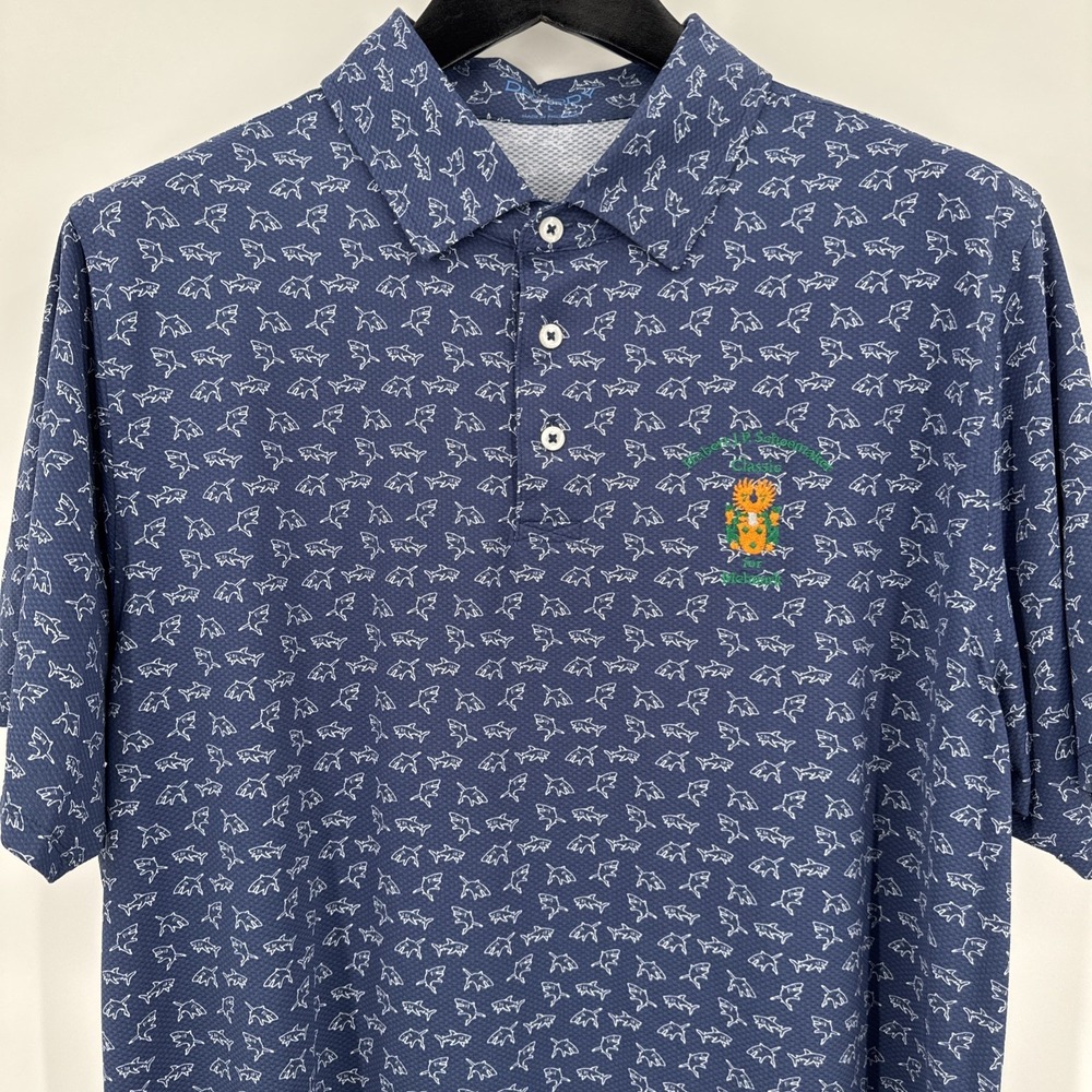 B Draddy Sport Men's Polo Shirt‎ Golf Blue Size Large Sharks & Oracle Logo